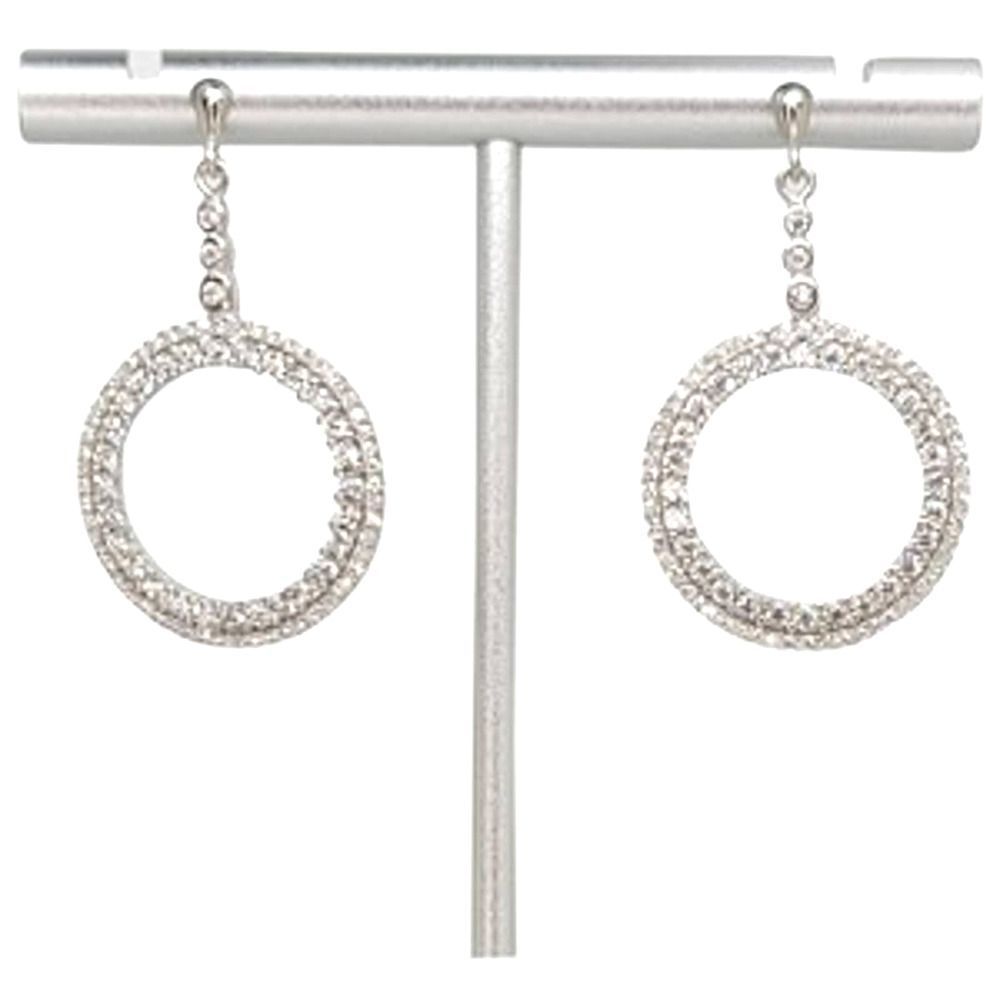 Platinum Plated .925 SS 1.67cttw Diamond  Simulant Circle Earrings - Picture 2 of 9